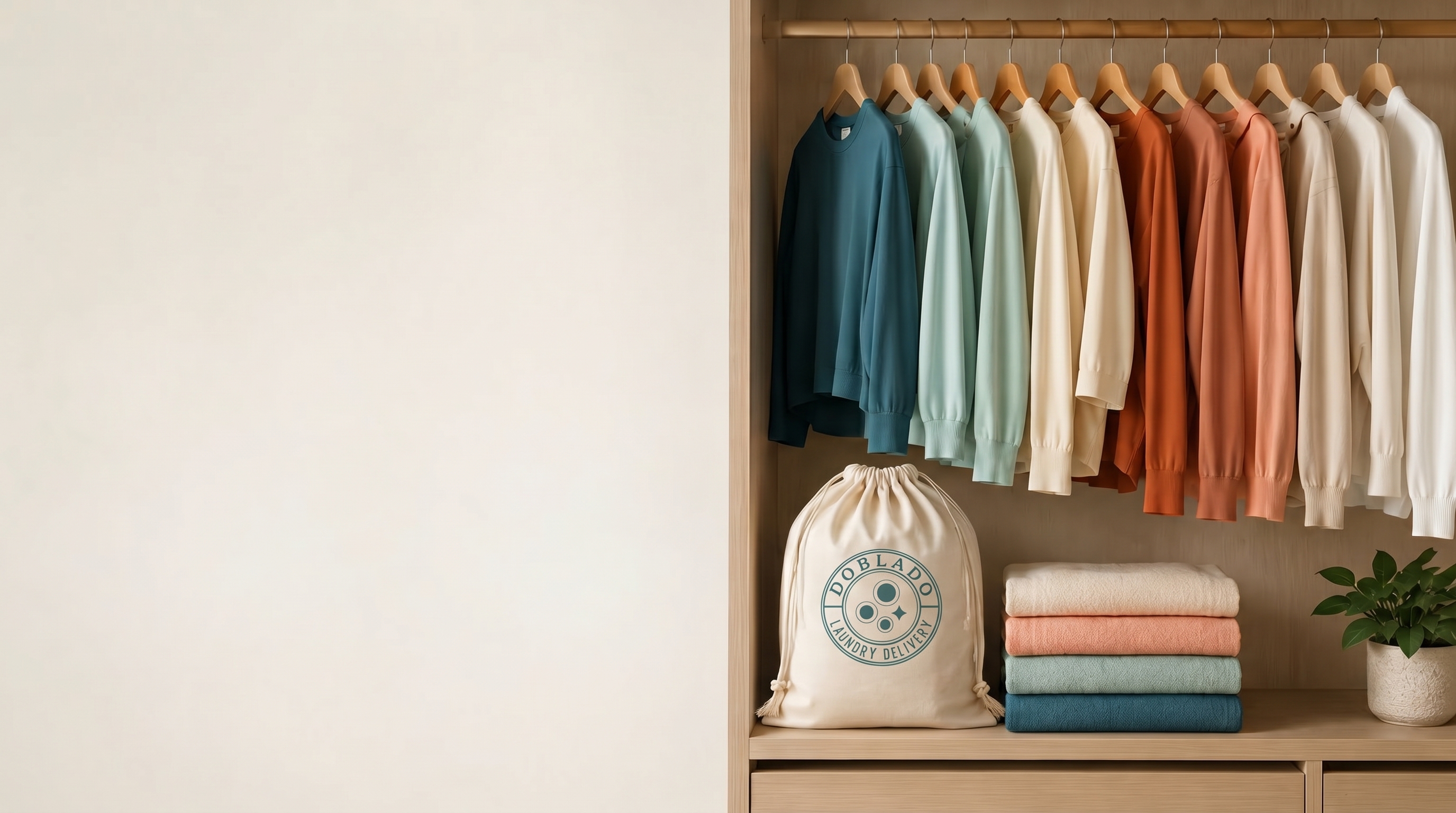 Organized wardrobe with DOBLADO bag